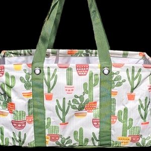 thirty-one Green and Coral Cactus Canvas Large Utility Tote